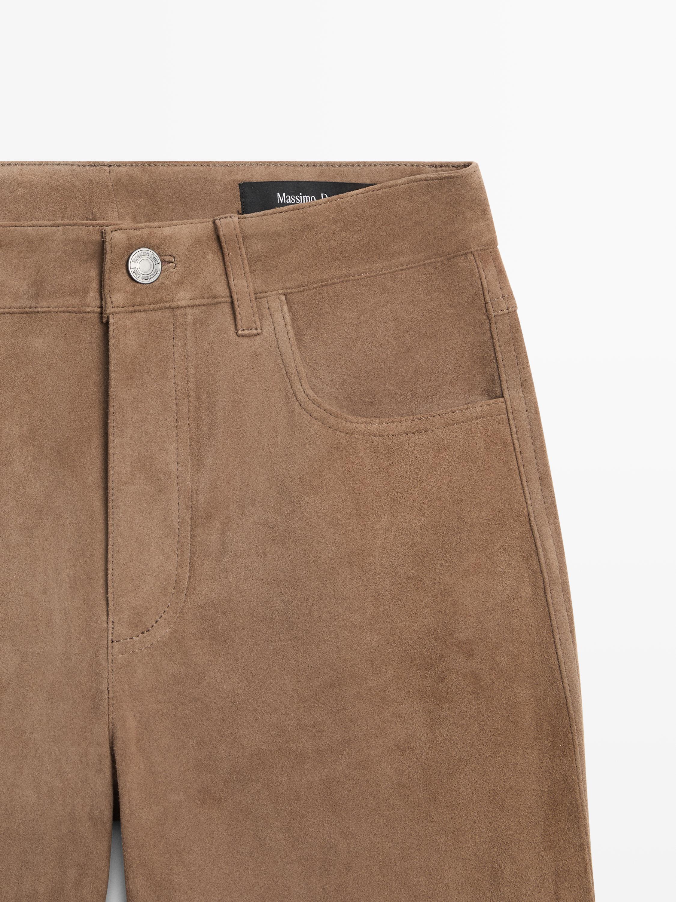 Legging flare en cuir finition daim